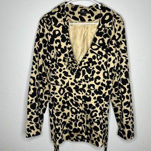 Darjoni Ruffle Collar Tie Belt Leopard Jacket 1X